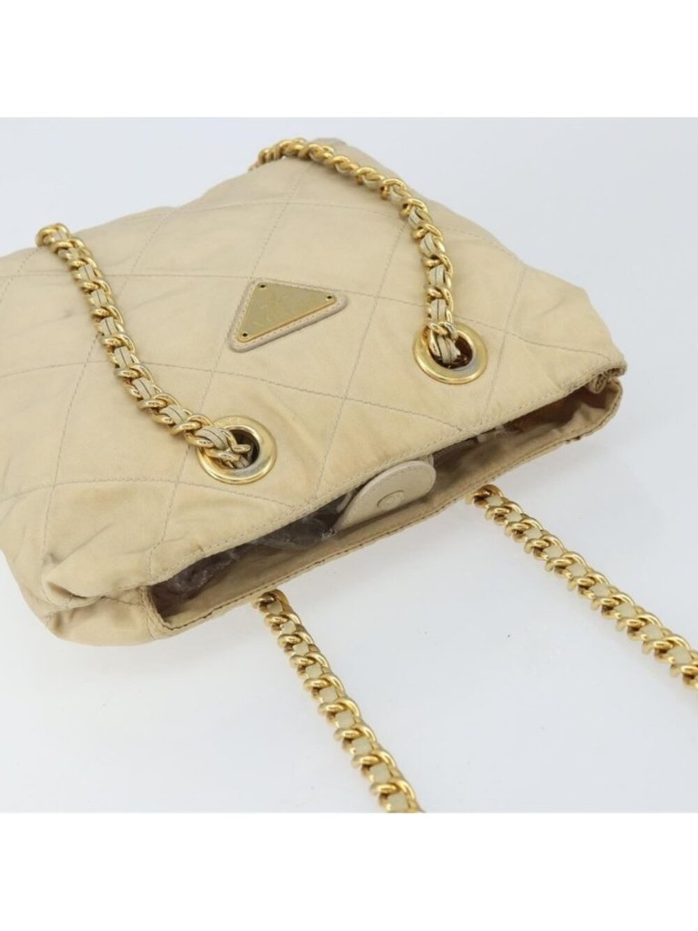 Authentic PRADA Chain Shoulder Bag Nylon Beige Gold - Picture 7 of 16